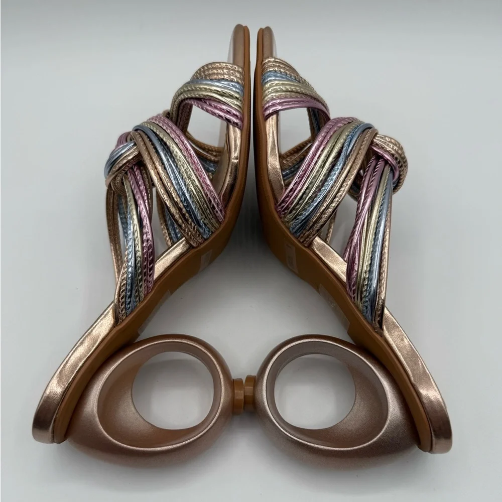 NINETY UNION Knotted STRAPPY SANDALS ON A ARCHITECTURAL HEEL IN PASTEL MULTI - Picture 6 of 17